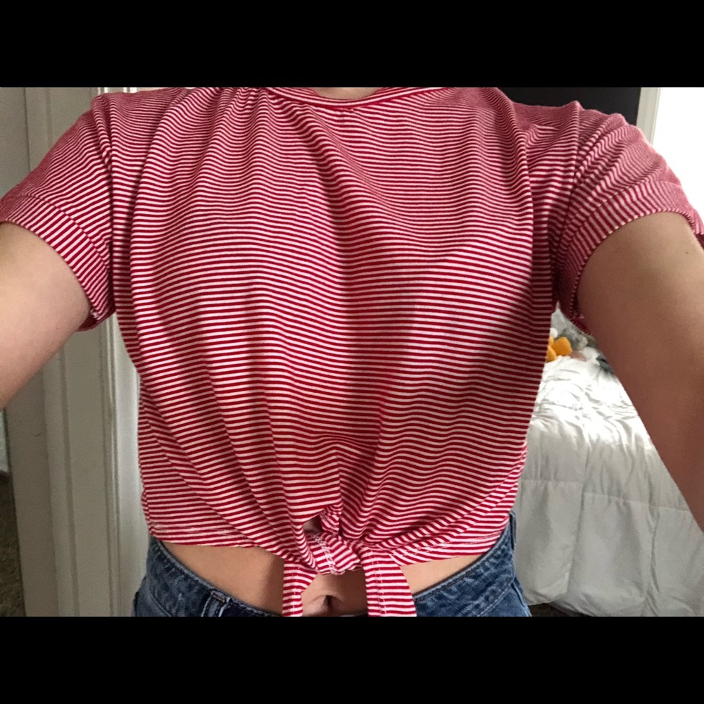 Red & White striped crop top